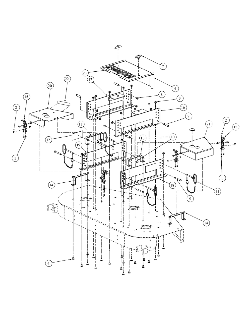 Fabricated Float Deck Assembly Diagram and Parts List for HF1954 55AF3DAW150-WAM Cub Cadet Lawn Mower